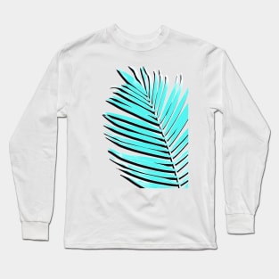 Palm print, Tropical Plant, Palm leaf, Blue, Minimal, Tropical art, Modern Long Sleeve T-Shirt